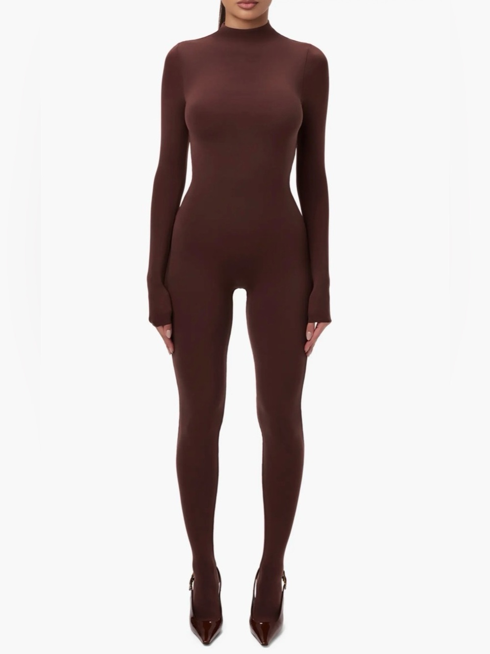 naked wardrobe Brown Long-Sleeve Fitted Jumpsuit with Closed Toe